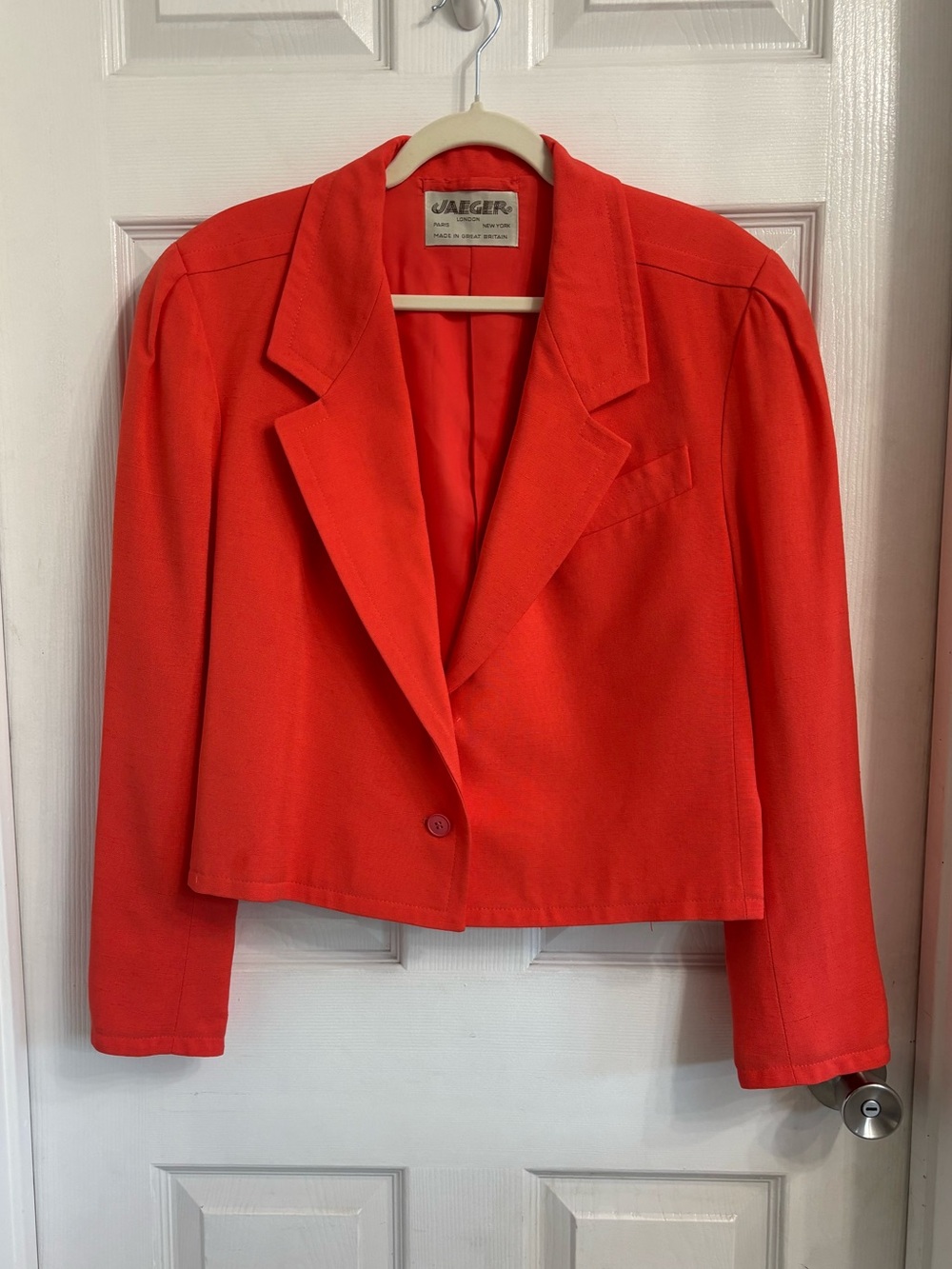 Jaeger Vintage Orange Cropped Blazer Jacket Size 16 Single Button 80’s UK Made